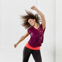 Domyos Women's Cardio Fitness Contrasting Polyester Waistband Leggings Energy