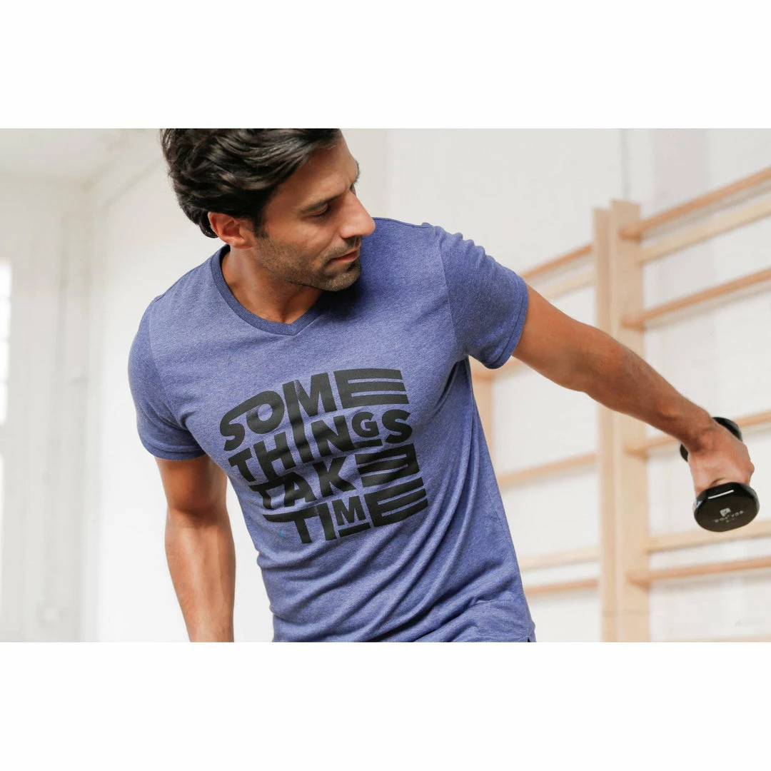 Domyos Men's Gym & Pilates Slim-Fit Cotton T-Shirt
