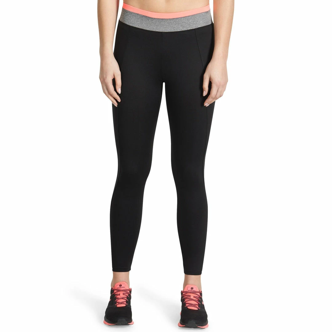 Domyos Women's Cardio Fitness Contrasting Polyester Waistband Leggings Energy