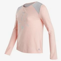 Domyos Girls' Gym Long-Sleeved T-Shirt Breathable Cotton 500 Exercise & Fitness Apparel