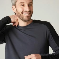 Domyos Exercise & Fitness Apparel 520, Long Sleeve Stretch Cotton T-Shirt, Men's