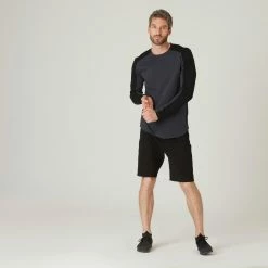 Domyos Exercise & Fitness Apparel 520, Long Sleeve Stretch Cotton T-Shirt, Men's