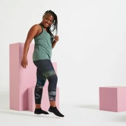 Exercise & Fitness Apparel Domyos FLE500, High-Waisted Short Fitness Leggings, Women's