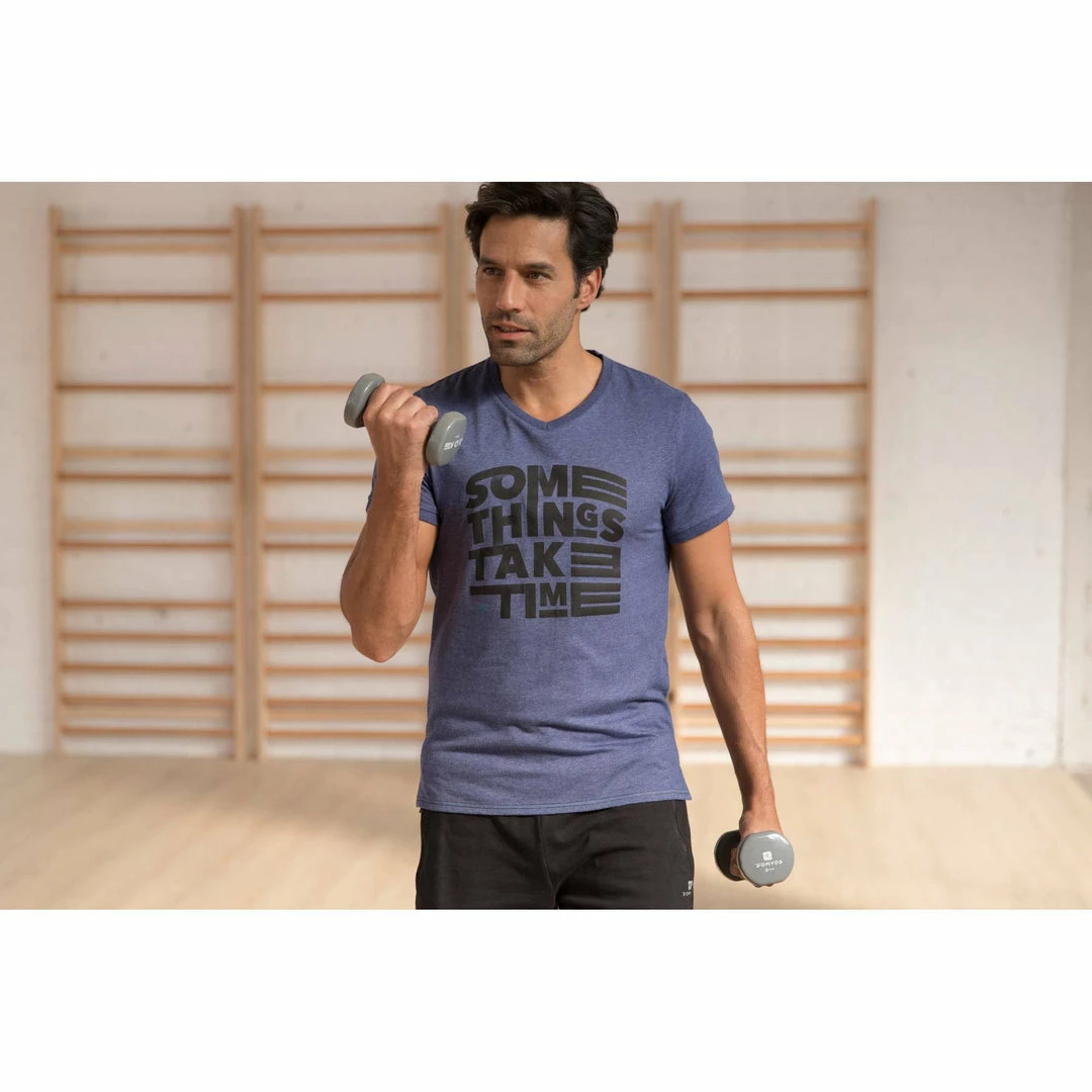 Domyos Men's Gym & Pilates Slim-Fit Cotton T-Shirt