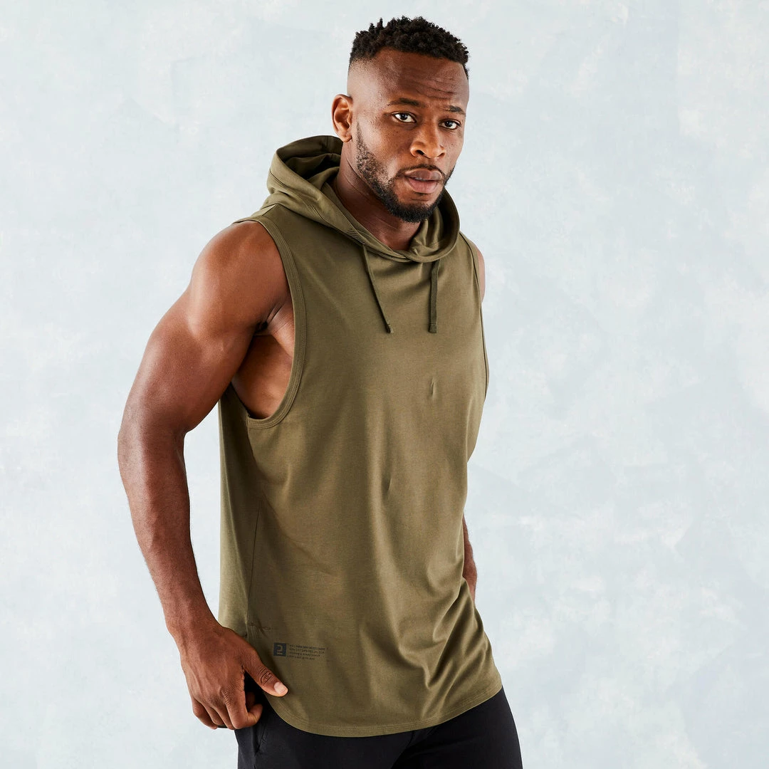 Domyos, Sleeveless Hooded Weight Training T-Shirt, Men's
