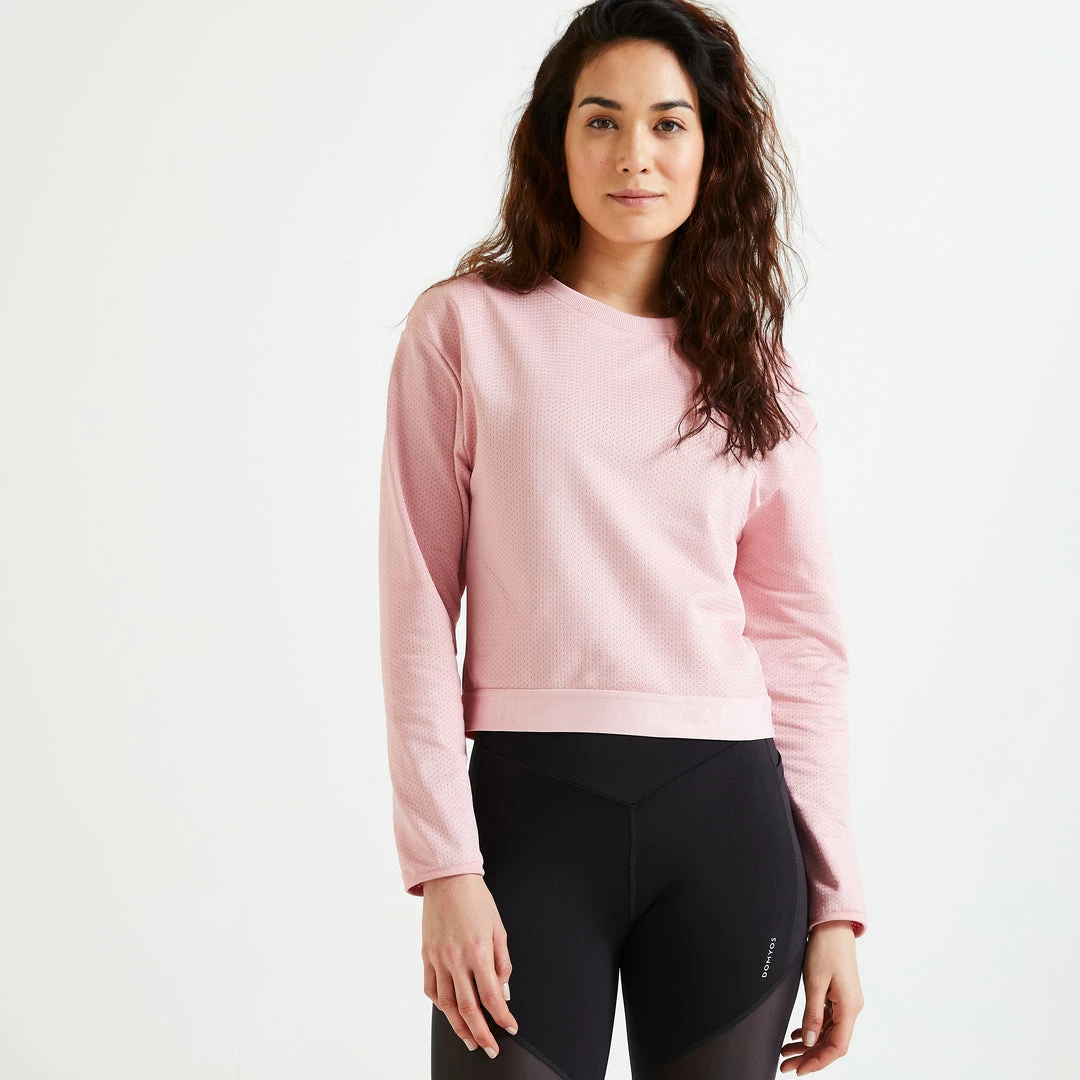 Domyos 500, Cropped Long Sleeve Fitness Sweatshirt Exercise & Fitness Apparel