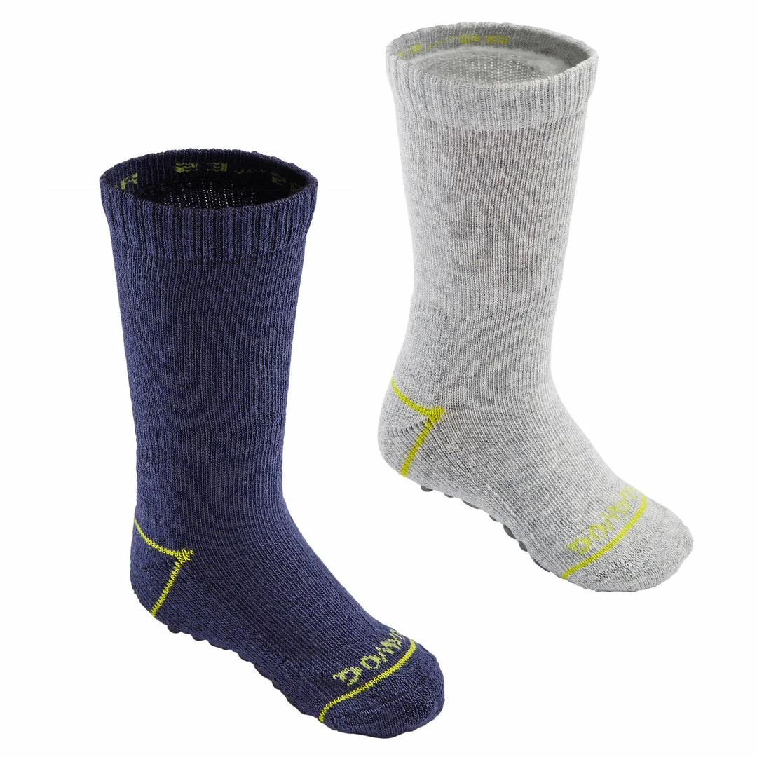 Domyos Non-Slip Socks 500 Twin-Pack - Navy/Heathered Grey Exercise & Fitness Apparel