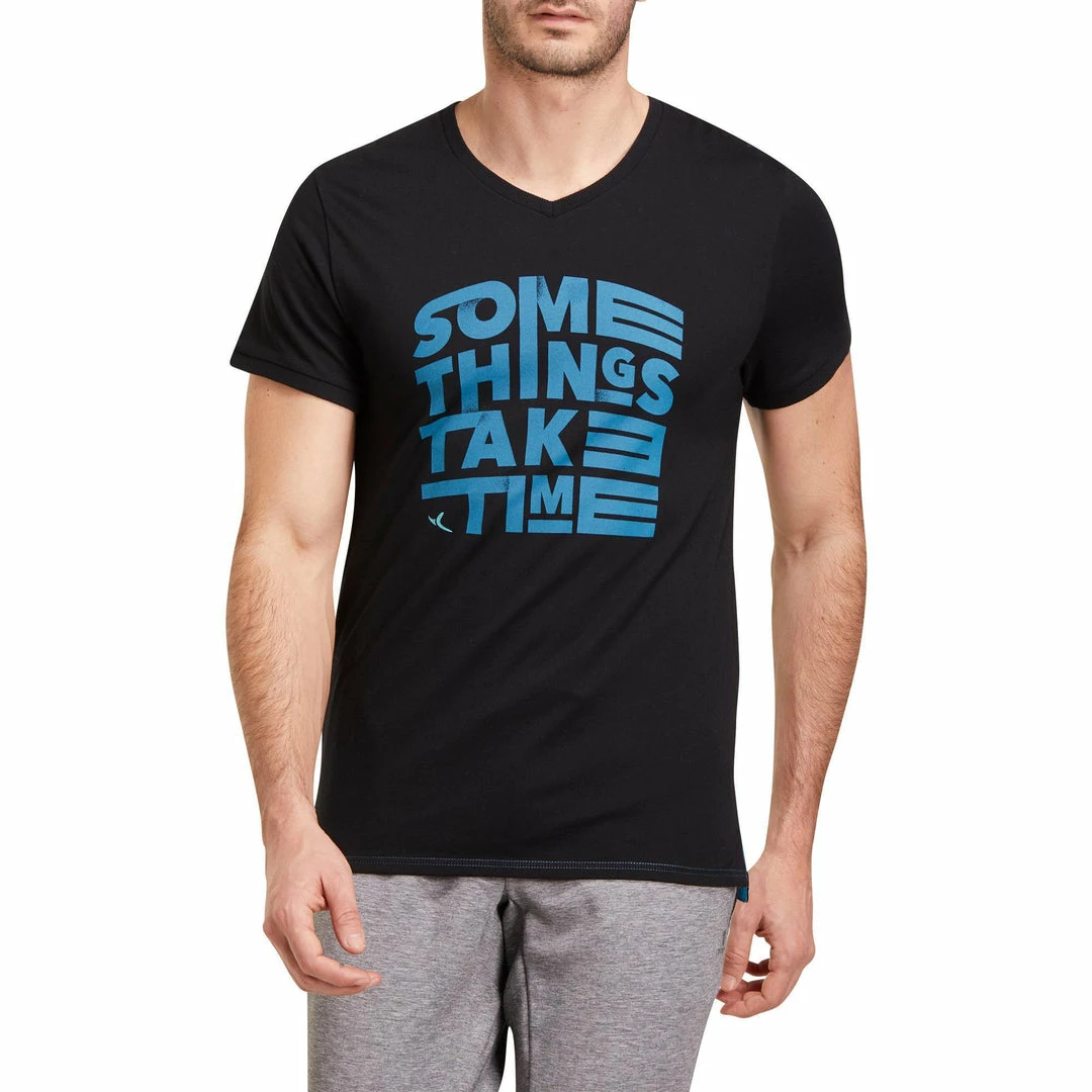 Domyos Men's Gym & Pilates Slim-Fit Cotton T-Shirt