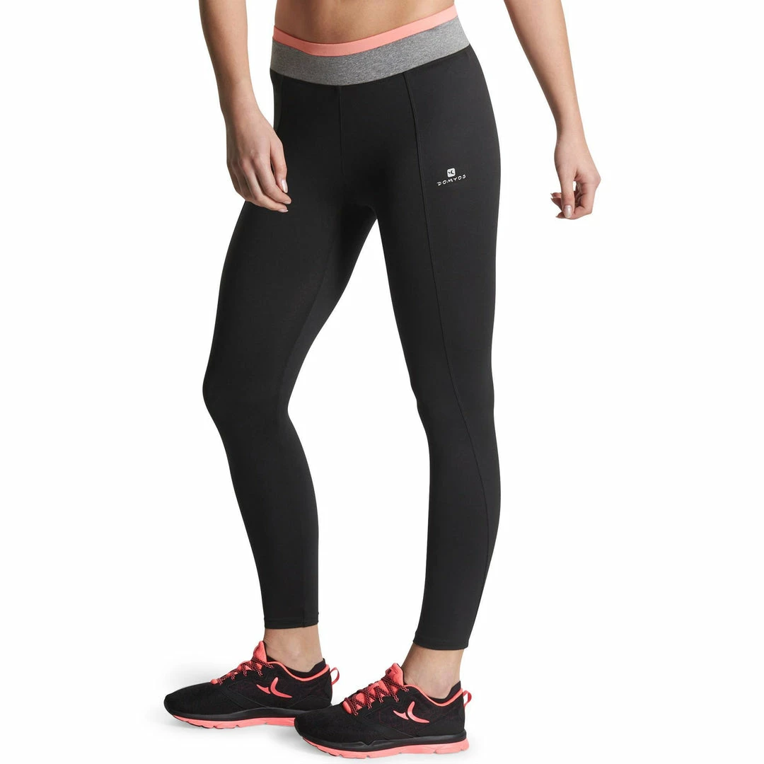 Domyos Women's Cardio Fitness Contrasting Polyester Waistband Leggings Energy