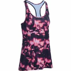 Domyos Exercise & Fitness Apparel Energy Women's Long Cardio Fitness Tank Top - Orange And Black Print