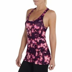 Domyos Exercise & Fitness Apparel Energy Women's Long Cardio Fitness Tank Top - Orange And Black Print