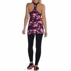 Domyos Exercise & Fitness Apparel Energy Women's Long Cardio Fitness Tank Top - Orange And Black Print