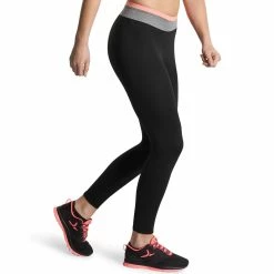 Domyos Women's Cardio Fitness Contrasting Polyester Waistband Leggings Energy