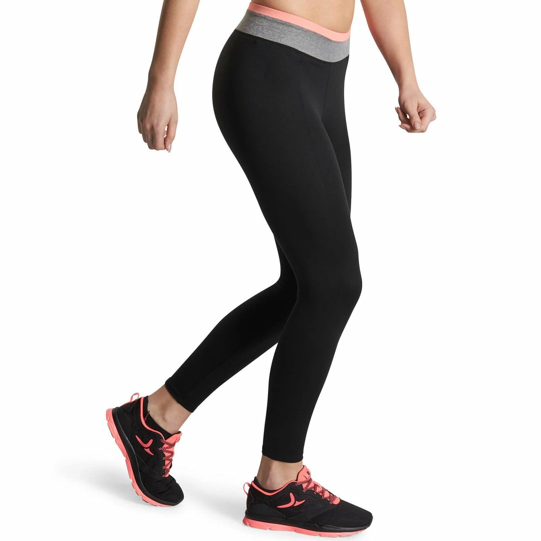 Domyos Women's Cardio Fitness Contrasting Polyester Waistband Leggings Energy